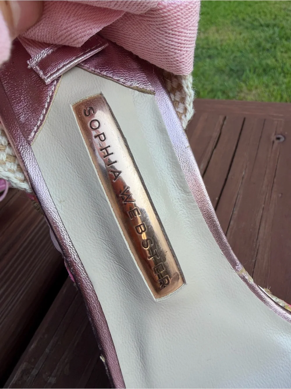 Sophia Webster Lucita Pink Metallic Raffia Wedge Sandals EU 39 US 8.5